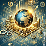 Illustration Mittelstand, Weltkugel mit Industrieelementen